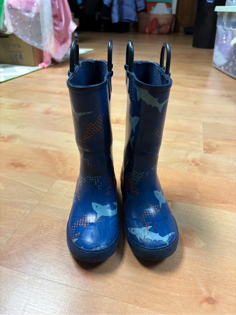 L.L.Bean Navy Blue Shark Print Rubber Rain Boots Waterproof Toddler Kids Size 12